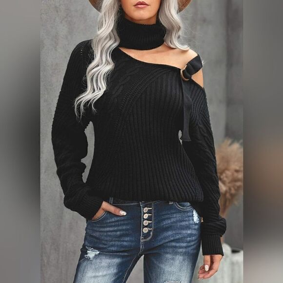 Women Long Sleeve Cold Shoulder sweater - Picture 1 of 5